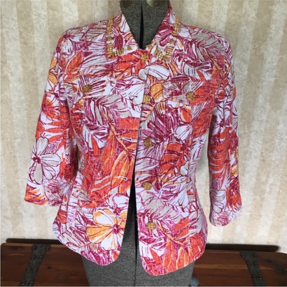 Ruby Rd Tropical Print Beaded Jacket - Picture 2 of 11